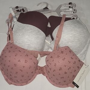 LAURA ASHLEY NEW Set Of 3 Bras. Size 36C Push Up. Pink,gray, burgundy.